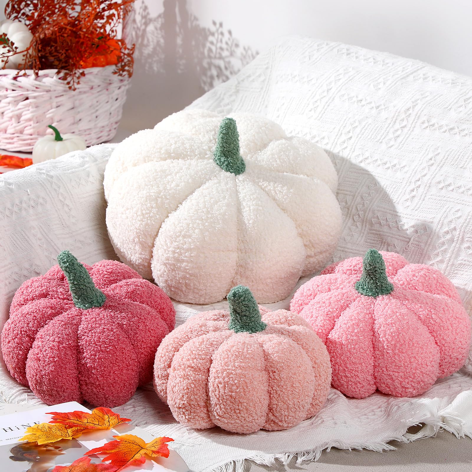 Kajaia 4 Pcs Pumpkin Throw Pillow Cushion 3D Thanksgiving Pillow Fall Pumpkin Pillow Fluffy Stuffed Pillow Plush Pillow For Than